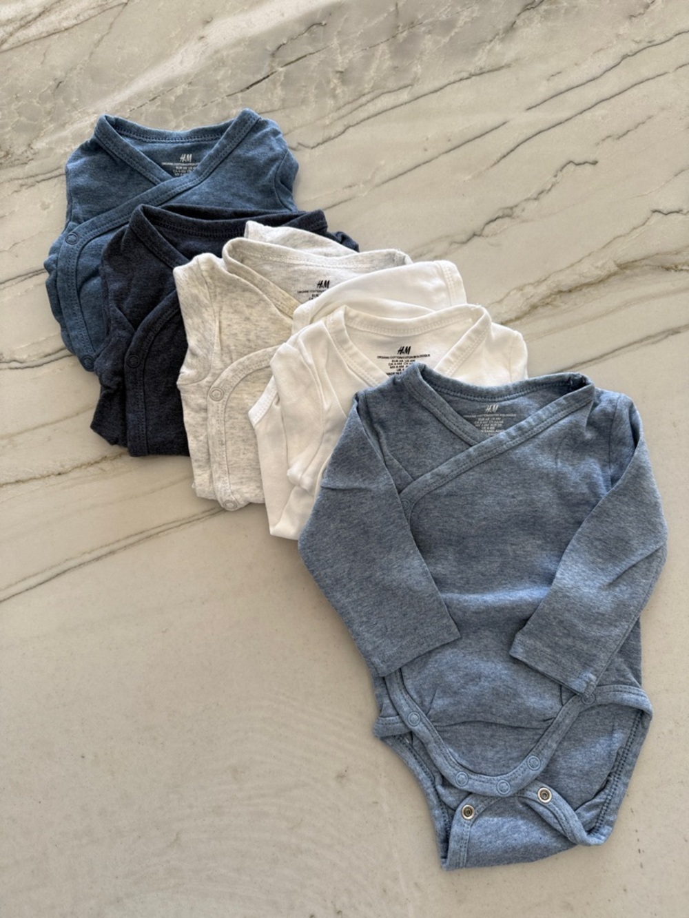 H&M Baby Long-Sleeve Bodysuit Set - Blue, Navy, Gray, White